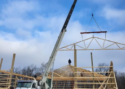 Crane service at a Rushville family farm. They are constructing a new 60' x 80' Pole barn.