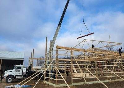 Crane service at a Rushville family farm. They are constructing a new 60' x 80' Pole barn.
